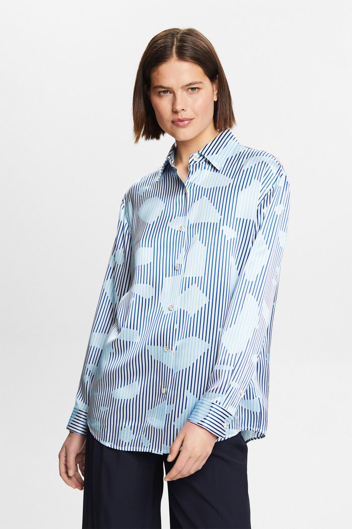 Silk Printed Button-Up Shirt, BRIGHT BLUE, detail image number 4
