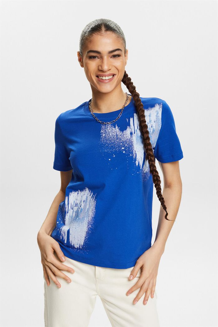 Graphic Print Cotton T-Shirt, BRIGHT BLUE, detail image number 0
