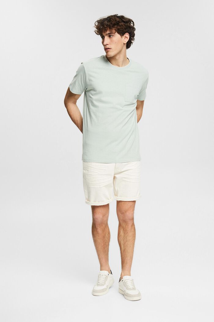Linen blend: jersey T-shirt with a breast pocket, LIGHT KHAKI, detail image number 6