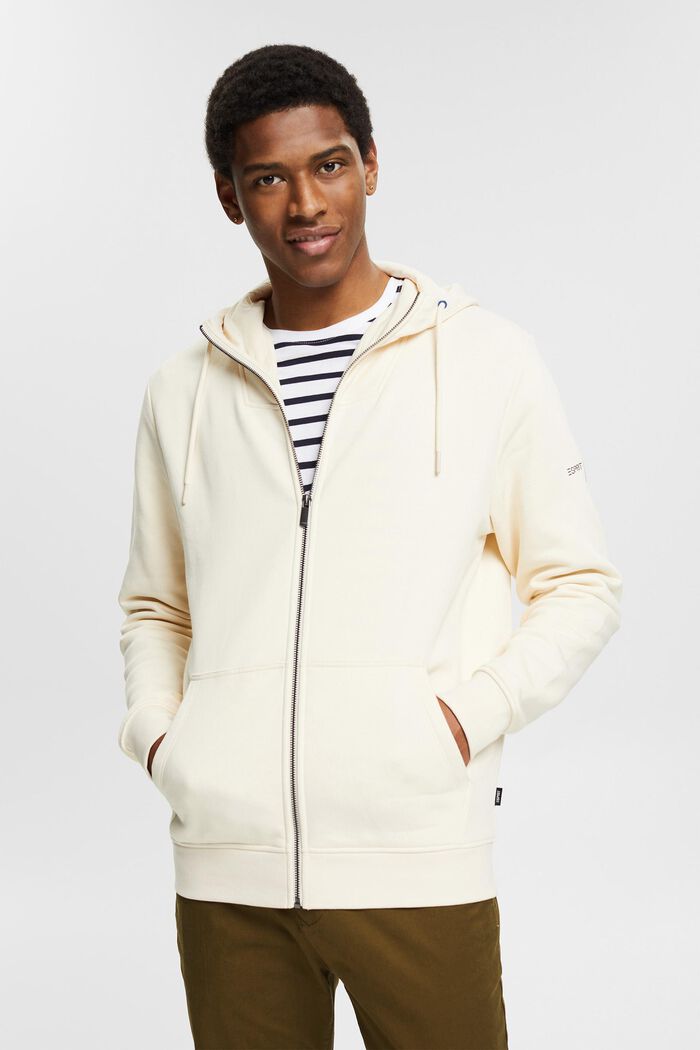 Zip-up hoodie in blended cotton, CREAM BEIGE, detail image number 0