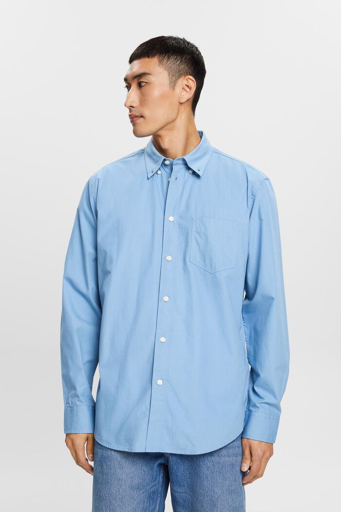 Poplin button-down shirt, 100% cotton, LIGHT BLUE, detail image number 0