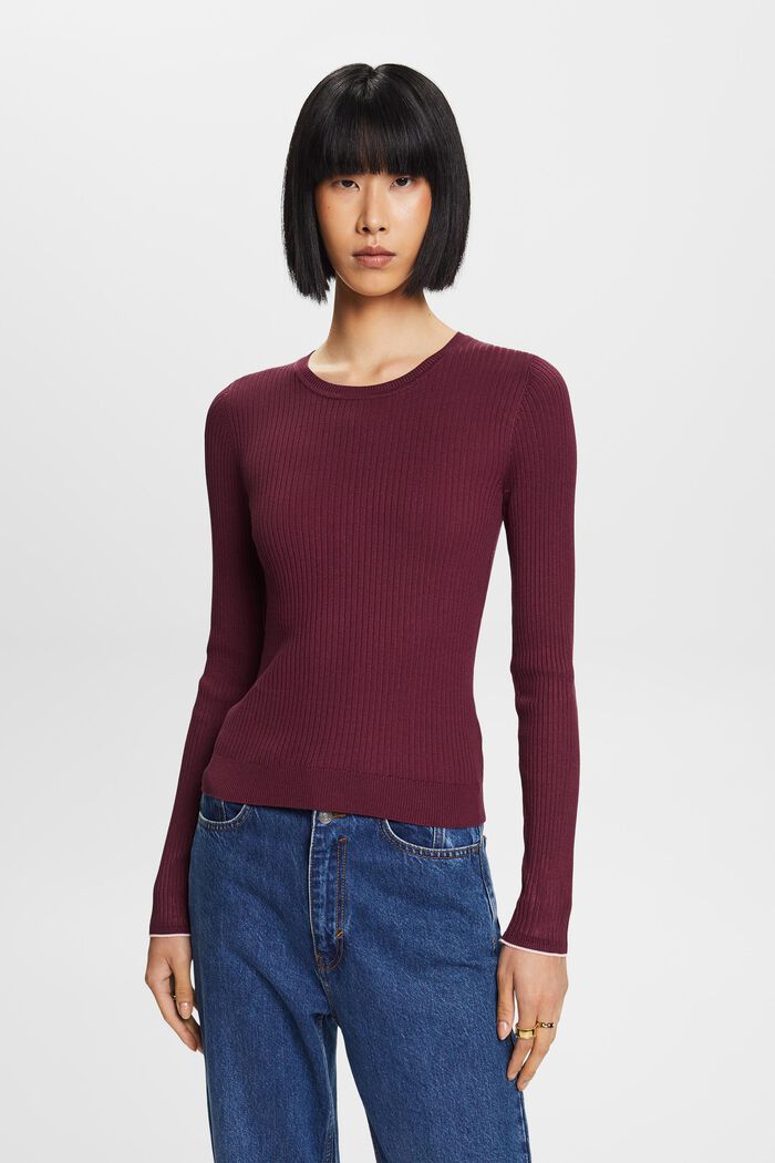 Striped Rib-Knit Top, AUBERGINE, detail image number 0