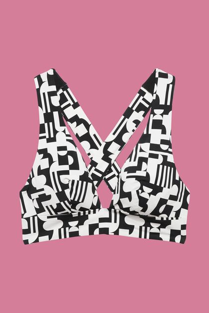 Soft bra with crossover straps and geometric print