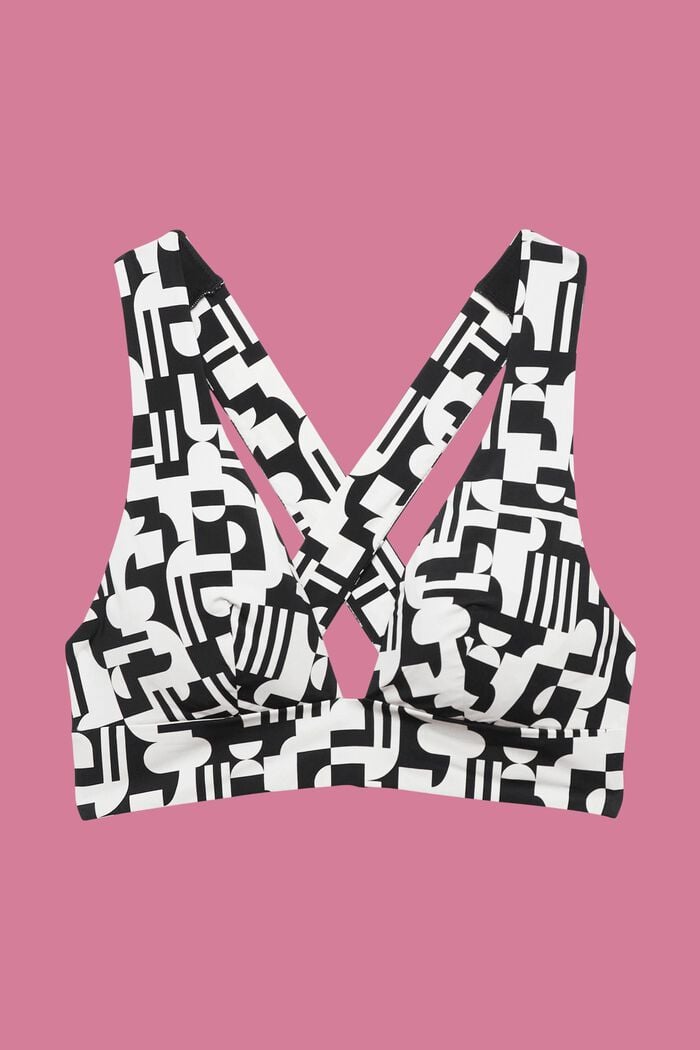 Soft bra with crossover straps and geometric print, BLACK, detail image number 4