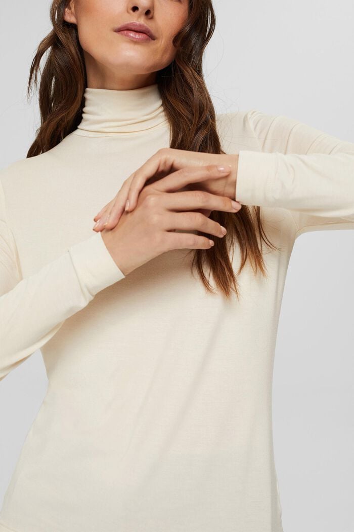 Made of TENCEL™/stretch: polo neck long sleeve top, ICE, detail image number 2