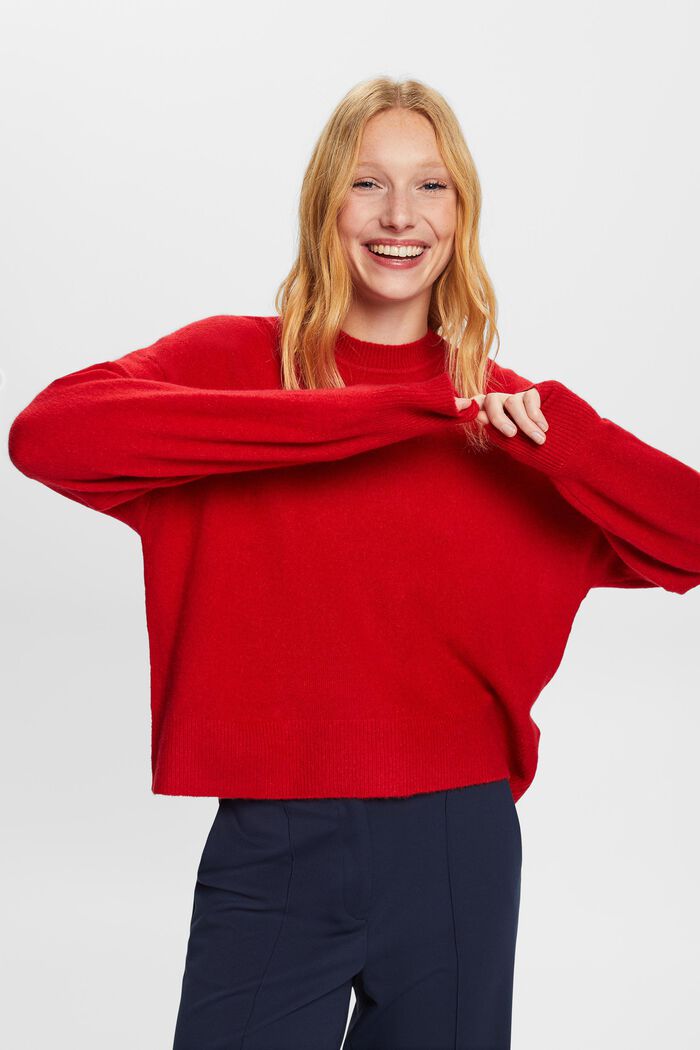 Knit Blouson Sleeve Sweater, DARK RED, detail image number 0