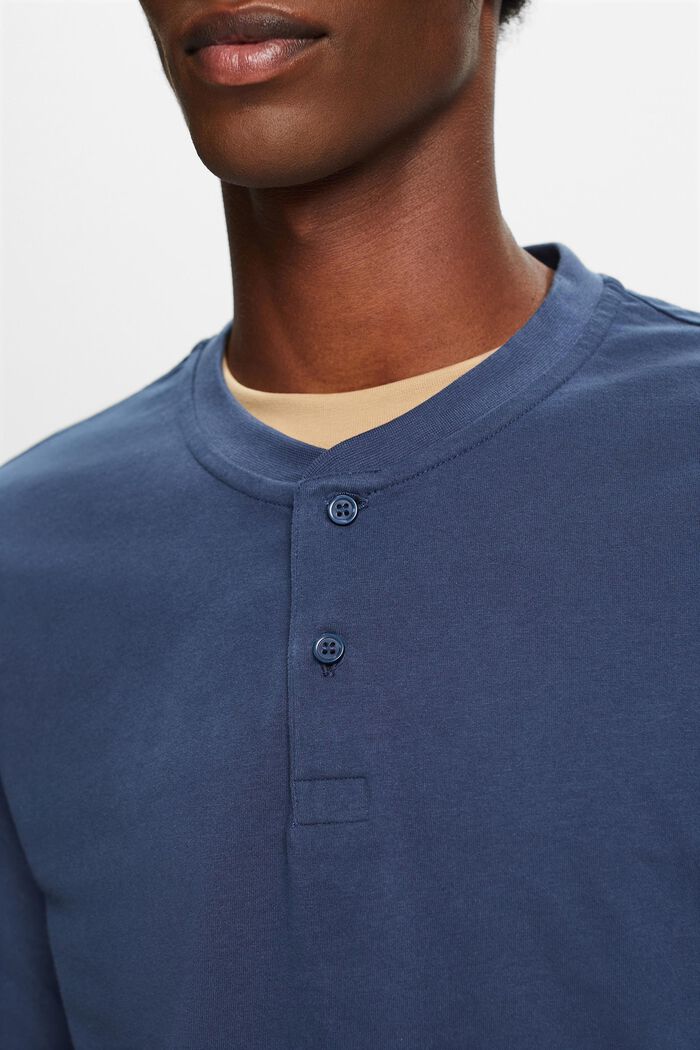 Washed Cotton Jersey Henley, GREY BLUE, detail image number 2