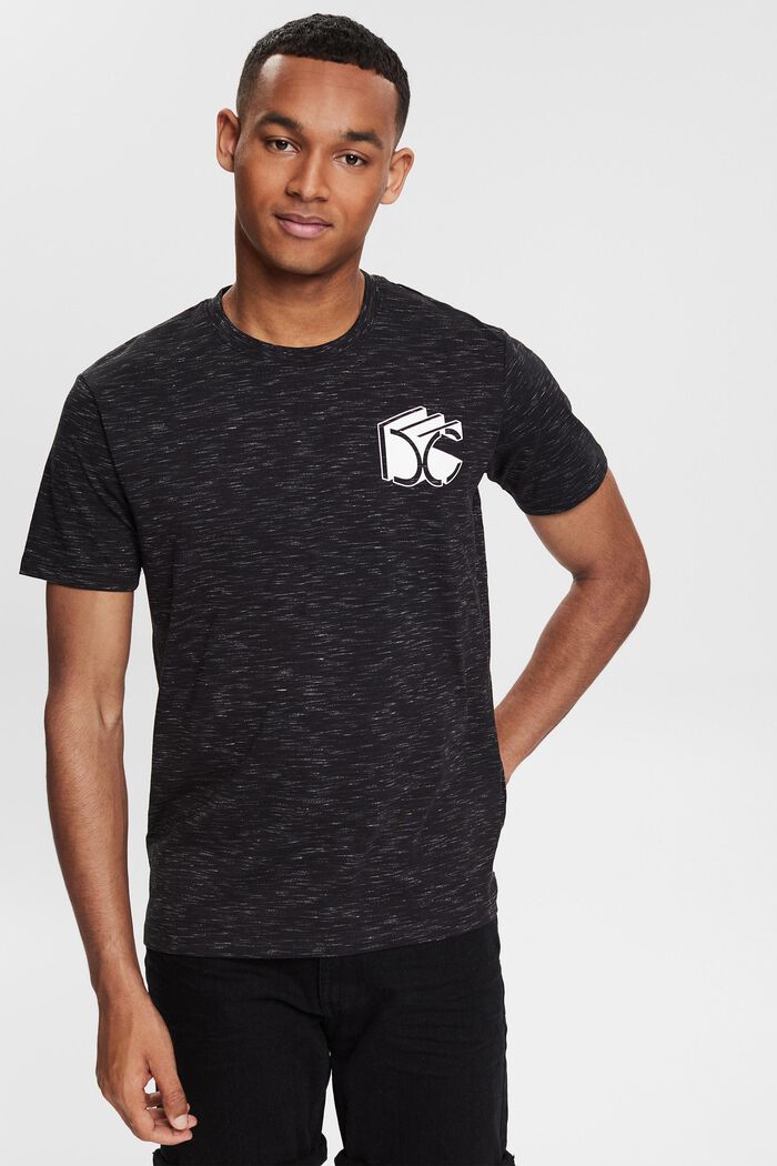 Melange jersey T-shirt with a 3D logo print, BLACK, detail image number 0
