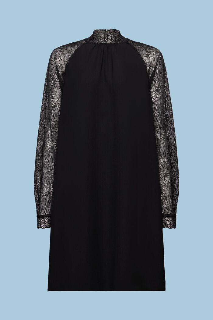Lace-Trim Mini Dress, BLACK, detail image number 7