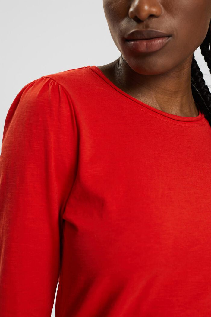 Long sleeve cotton top, ORANGE RED, detail image number 0