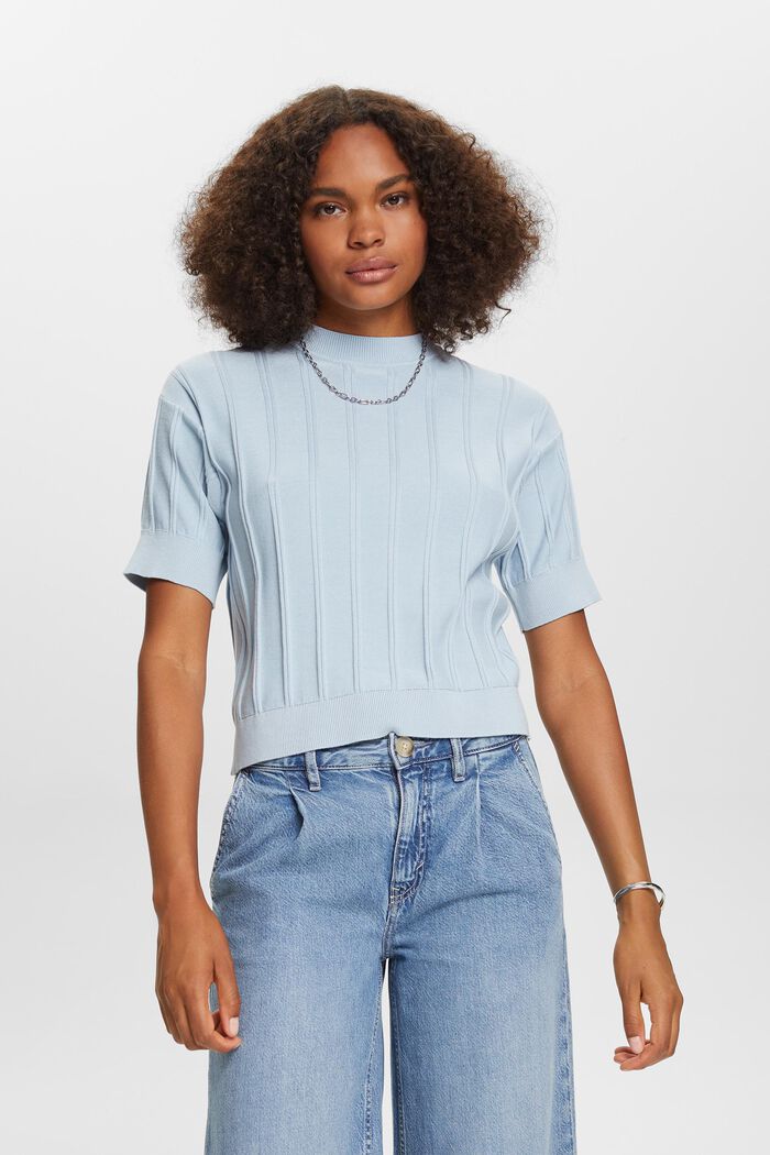 Short-sleeve jumper, 100% cotton, LIGHT BLUE, detail image number 0