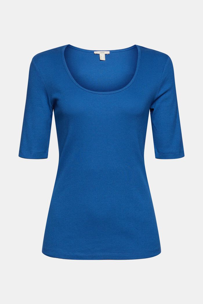 Finely ribbed T-shirt, organic cotton blend, BRIGHT BLUE, detail image number 2
