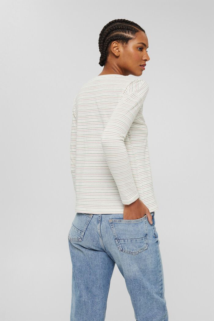 Striped long sleeve top with glitter, organic cotton blend, OFF WHITE, detail image number 3