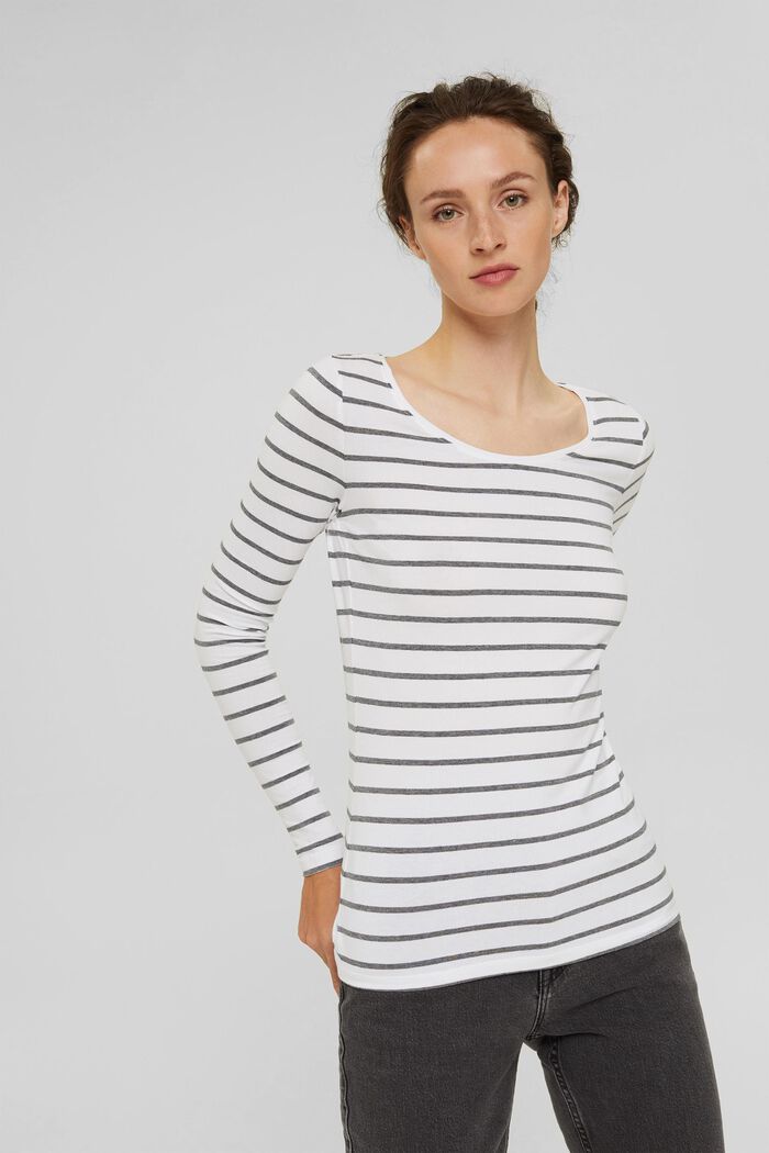 Striped long sleeve top made of organic cotton, WHITE, detail image number 0