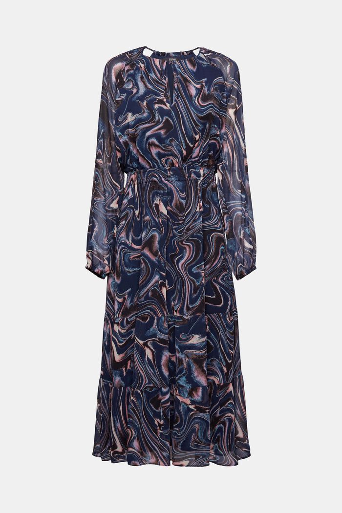 Crinkled chiffon maxi dress with flounce sleeves, NAVY, detail image number 5