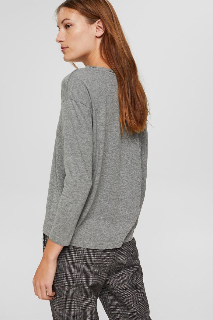 Long sleeve top with glitter, organic cotton blend, GUNMETAL, detail image number 3