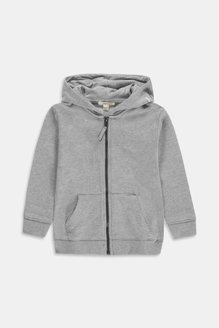 Zip-up hoodie with a logo print, 100% cotton, MEDIUM GREY, overview
