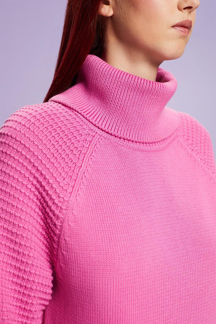 Cotton Turtleneck Sweater, PINK FUCHSIA, detail image number 1