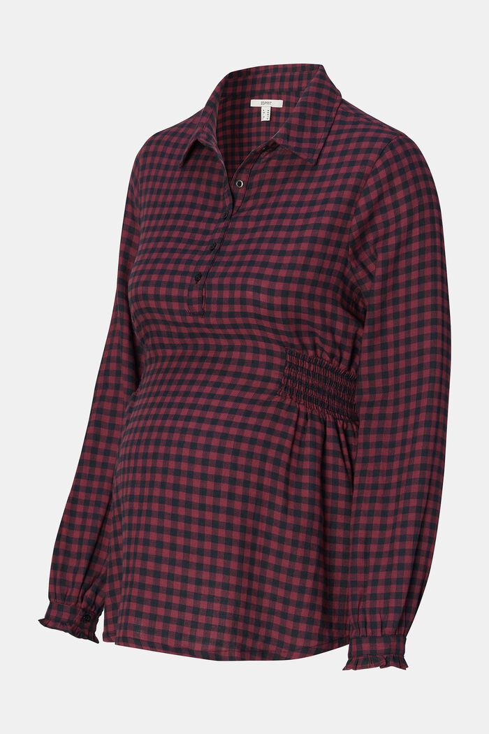Checked Flannel Nursing Blouse, PLUM RED, detail image number 4