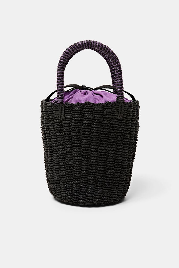 Raffia bucket bag with top handles, BLACK, detail image number 0