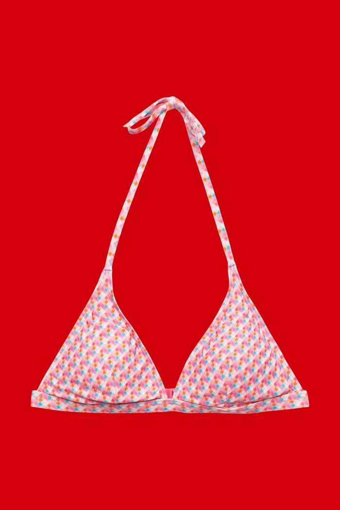 Padded halterneck bikini top with geometric print, PINK FUCHSIA, detail image number 3