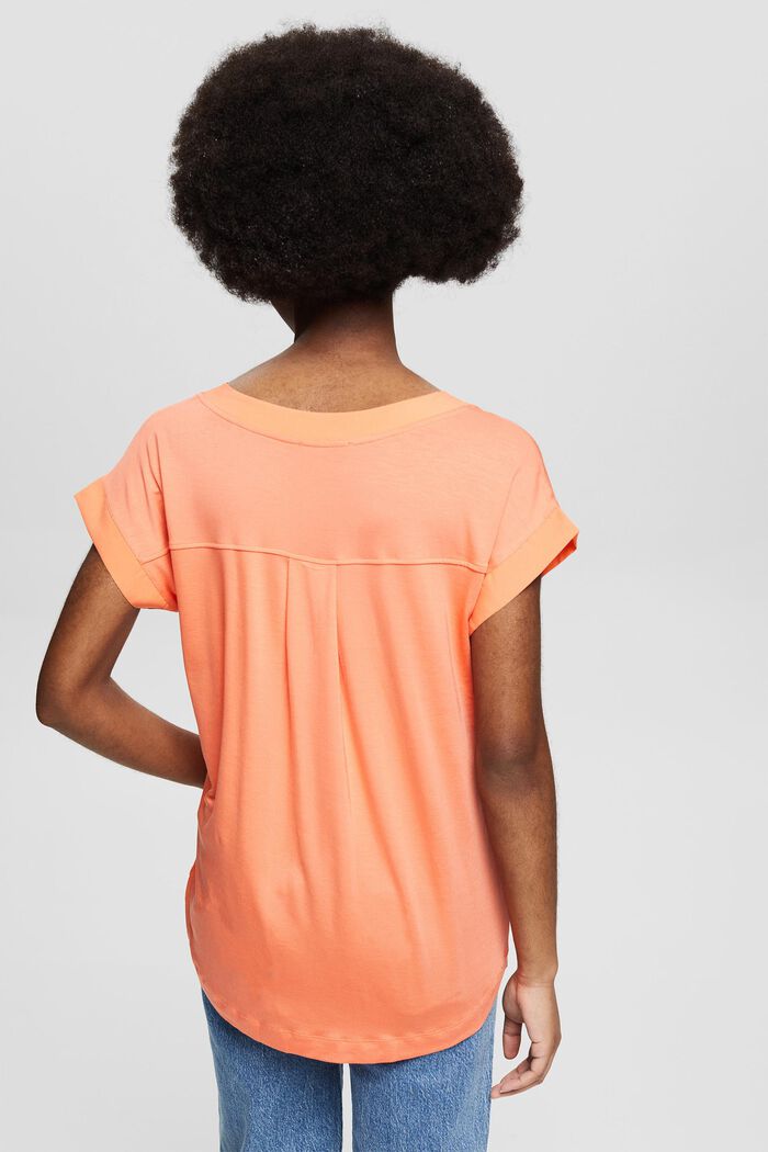 Lyocell blend T-shirt with chiffon details, CORAL ORANGE, detail image number 3