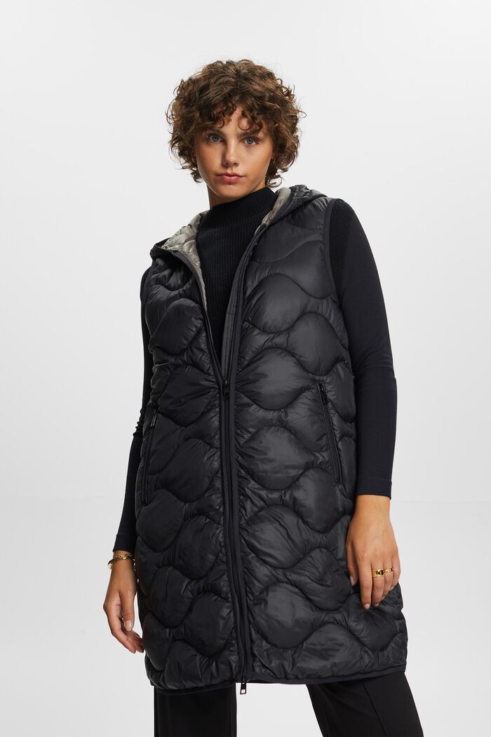 Recycled: longline quilted body warmer, BLACK, detail image number 0