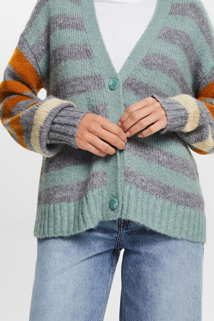 Striped Wool-Blend Cardigan, MEDIUM GREY, detail image number 2