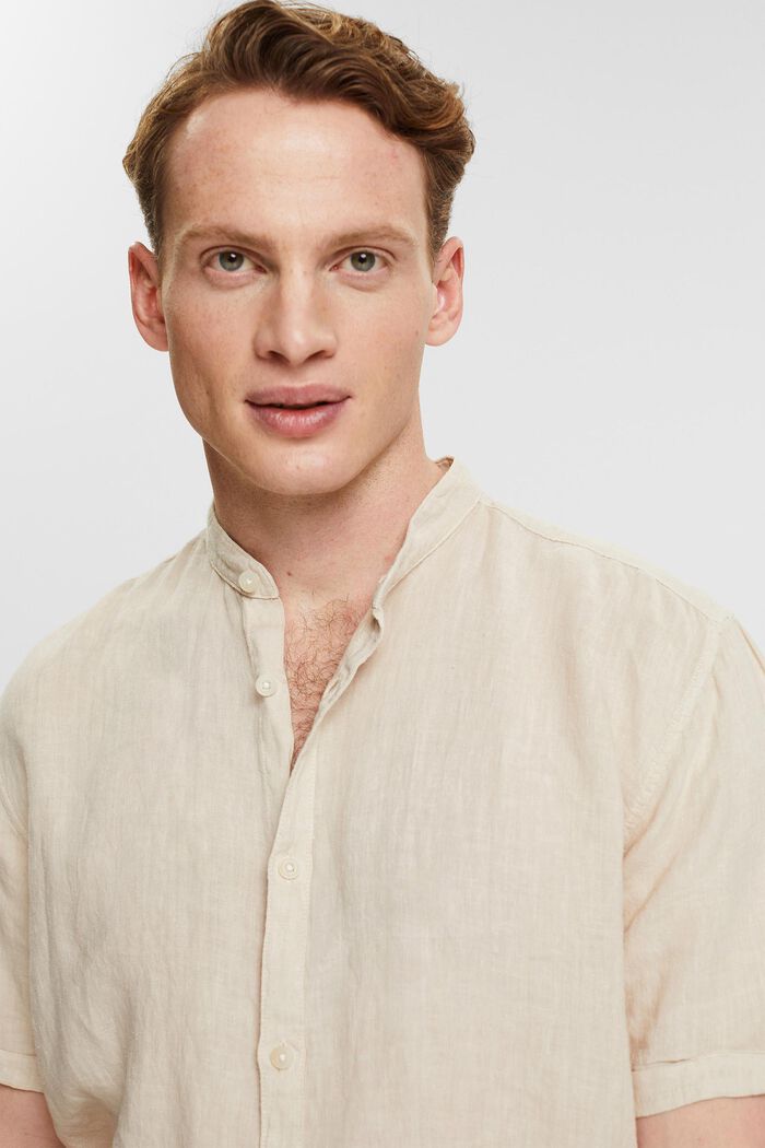 Shirt with a band collar in 100% linen, SKIN BEIGE, detail image number 5