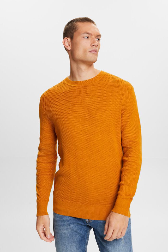Structured Knit Crewneck Sweater, HONEY YELLOW, detail image number 2