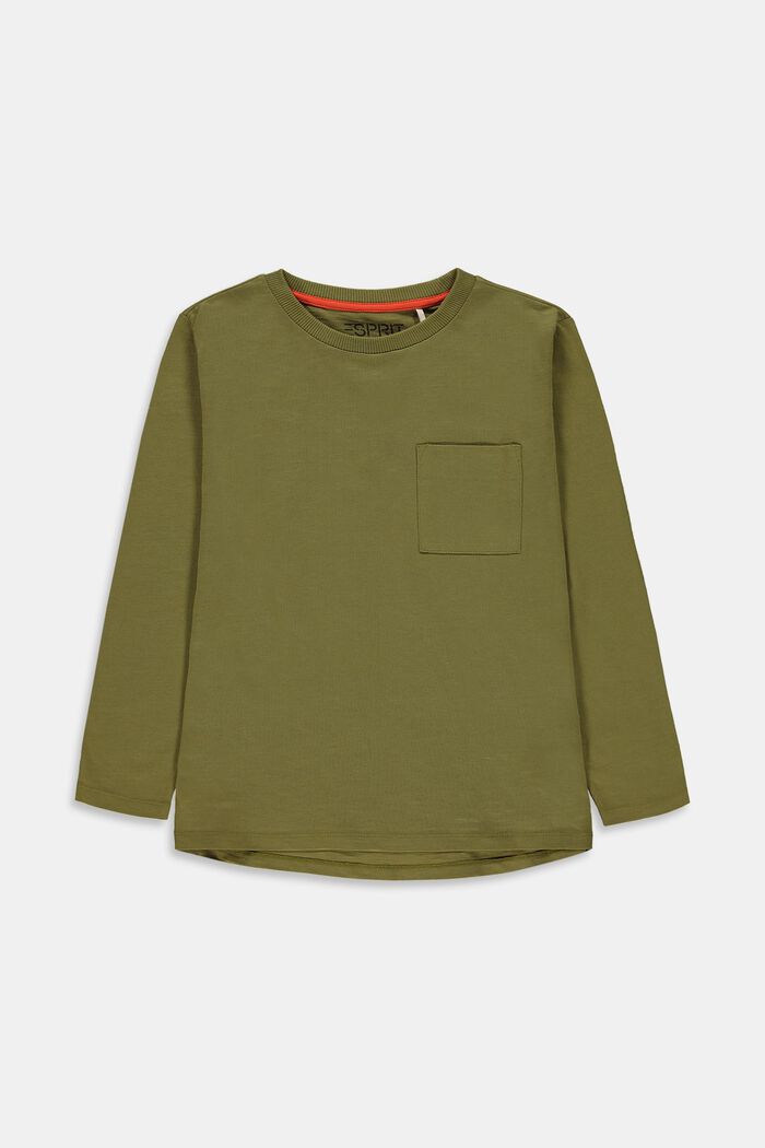 Long sleeve top with a breast pocket, 100% cotton, LEAF GREEN, overview