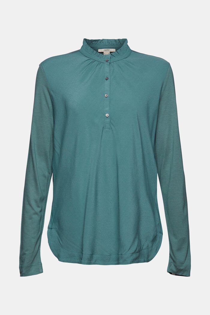 Long sleeve top with buttons, LENZING™ ECOVERO™, TEAL BLUE, overview