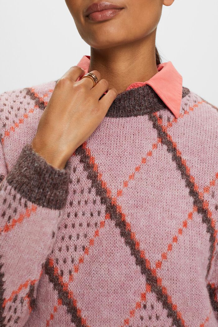 Checked Wool-Blend Sweater, OLD PINK, detail image number 2