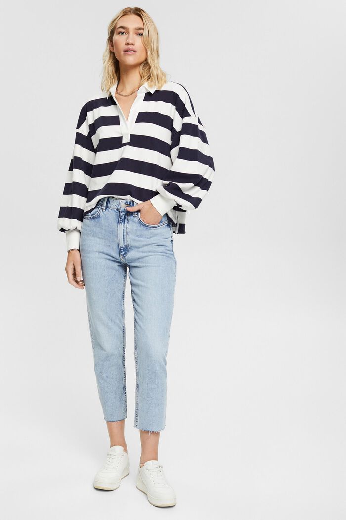 Cropped cotton blend jeans