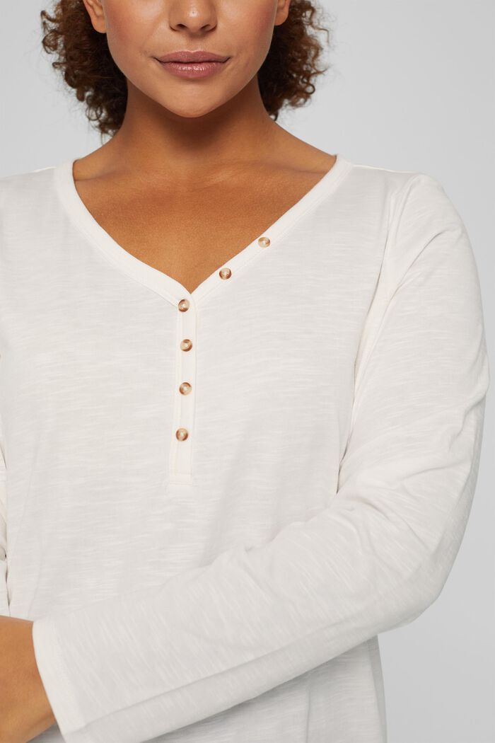 CURVY long sleeve Henley top made of 100% organic cotton, OFF WHITE, detail image number 2