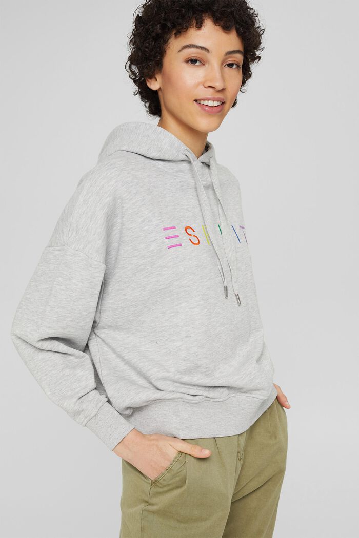 Melange hoodie with a colourful embroidered logo, LIGHT GREY, overview