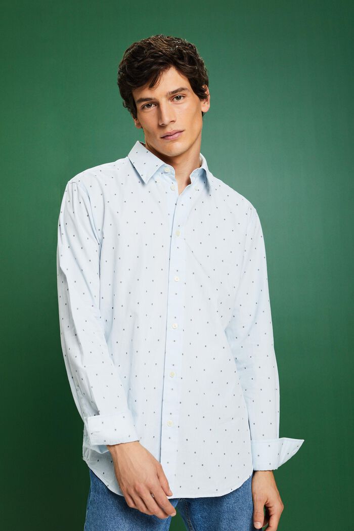 Embroidered Cotton Slim Fit Shirt, PASTEL BLUE, detail image number 0