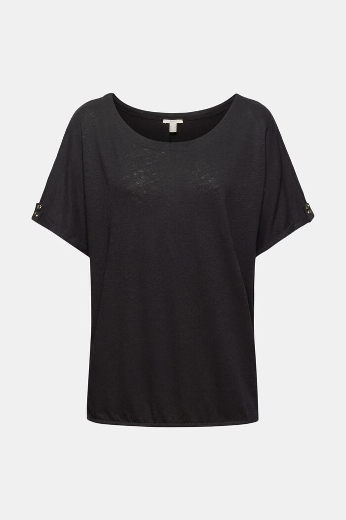 Cotton/linen blend T-shirt, BLACK, overview