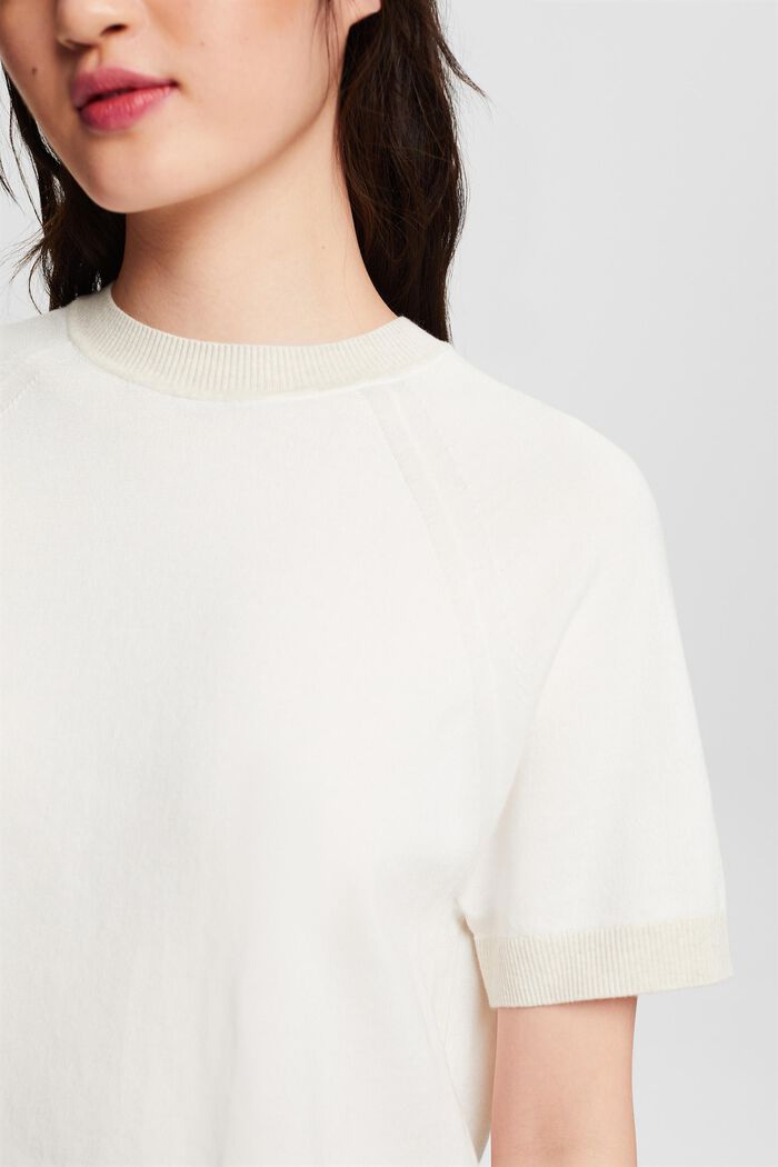 Two-Tone Short-Sleeve Sweater, OFF WHITE, detail image number 3