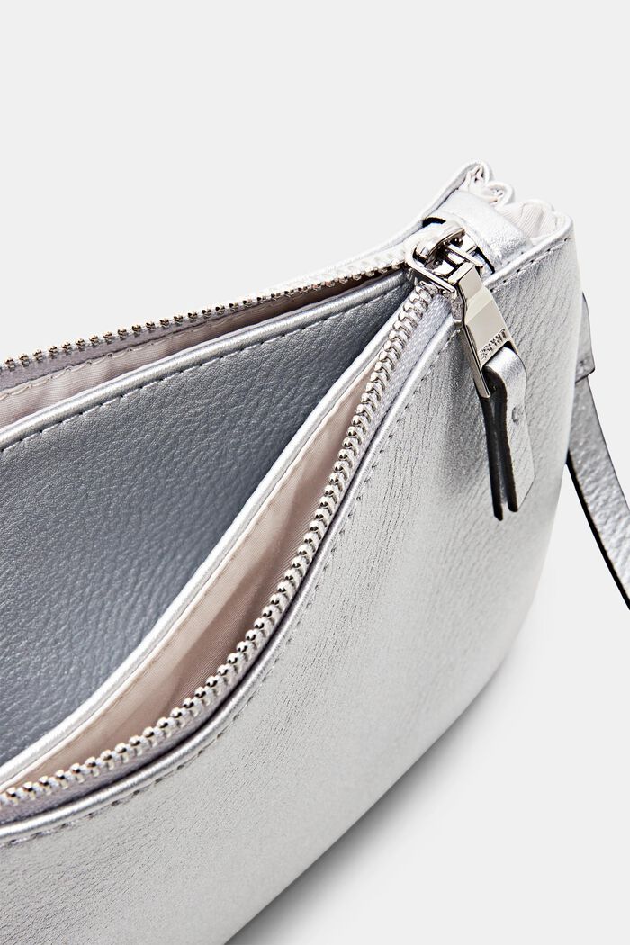 Faux Leather Shoulder Bag, SILVER, detail image number 3