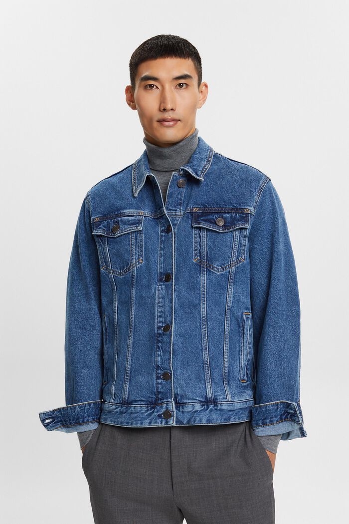 Jeans trucker jacket, BLUE MEDIUM WASHED, detail image number 0