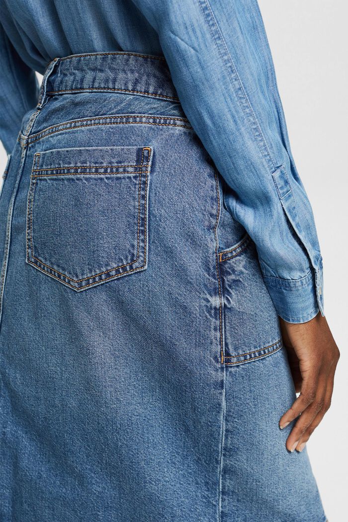 Denim skirt with a button placket, organic cotton, BLUE MEDIUM WASHED, detail image number 4