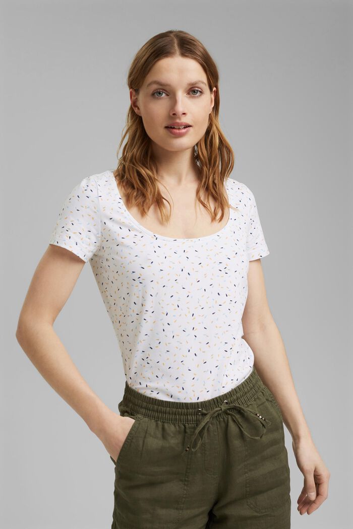 Basic printed top, organic cotton, WHITE, overview