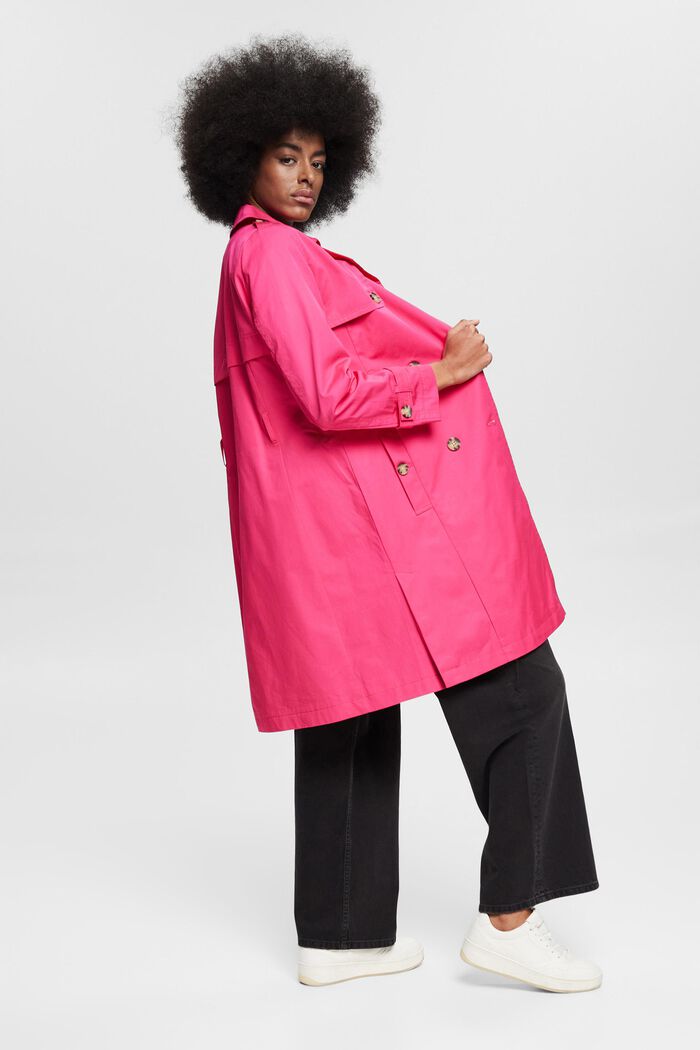 Cotton trench coat, PINK FUCHSIA, detail image number 5