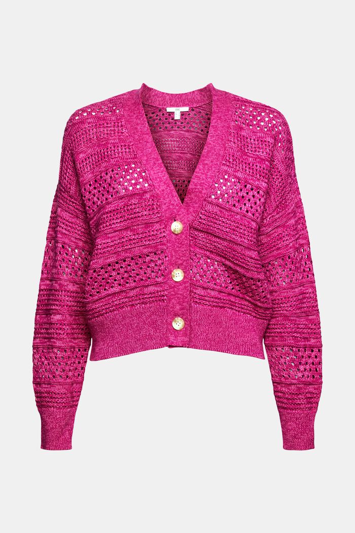 Cardigan with openwork elements, PINK FUCHSIA, overview