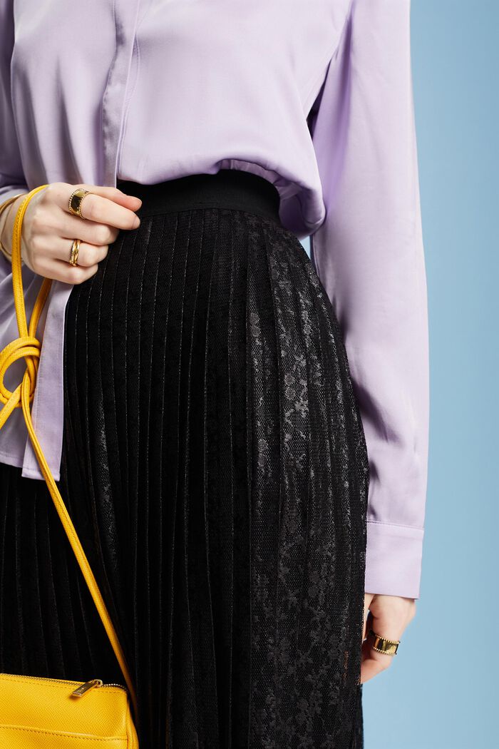 Pleated Lace Midi Skirt, BLACK, detail image number 2