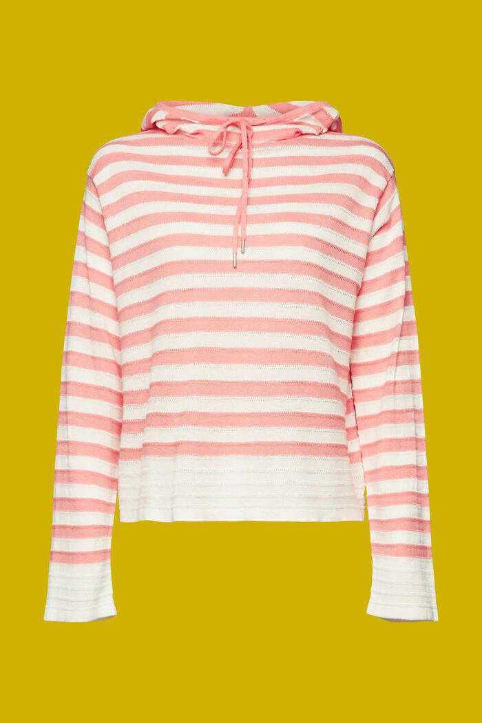 Striped knit hoodie with linen, PINK, detail image number 6
