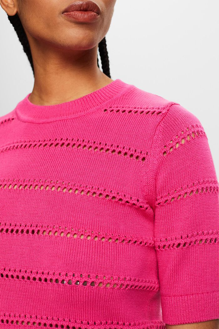 Pointelle Short-Sleeve Sweater, PINK FUCHSIA, detail image number 2