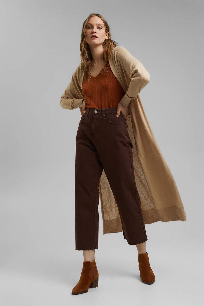 Relaxed 7/8-length trousers in a garment-washed look, organic cotton, RUST BROWN, detail image number 1
