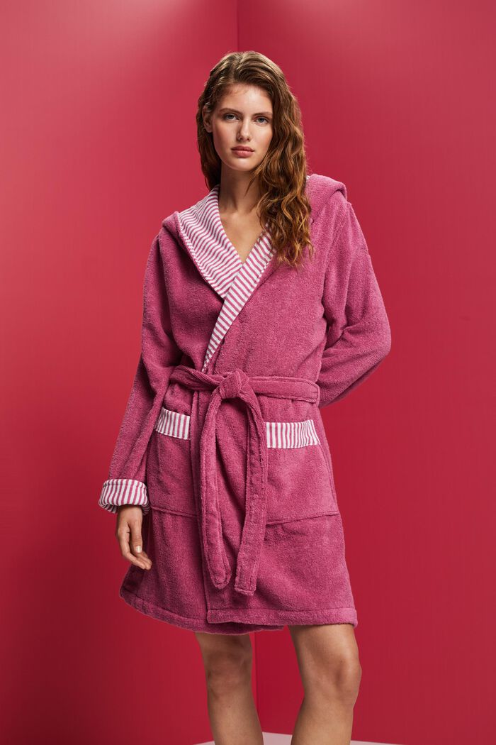 Terry cloth bathrobe with striped lining, BLACKBERRY, detail image number 0